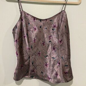 Satin Victoria's Secret Tank Top - Floral Grey - Size S